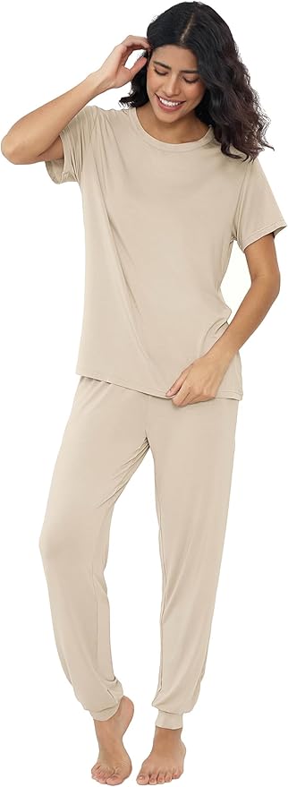 Women's Bamboo Pants Pajama Set - Short Sleeve - 2 Piece