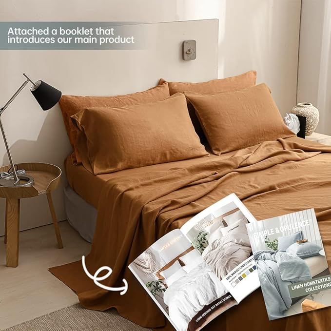 Linen Bed Sheet Set - King - 6 Piece