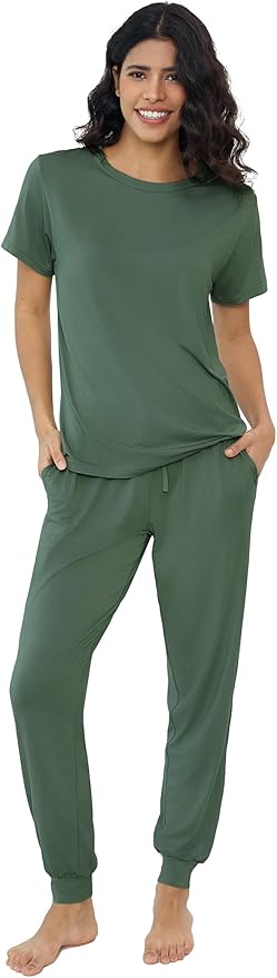 Women's Bamboo Pants Pajama Set - Short Sleeve - 2 Piece