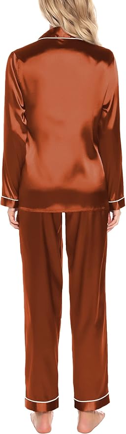 Women's Satin Pajama Set - Long Sleeve - 2 Piece