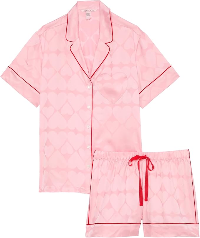 Women's Satin Shorts Pajama Set - Short Sleeve - 2 Piece
