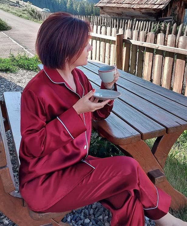 Women's Satin Pajama Set - Long Sleeve - 2 Piece