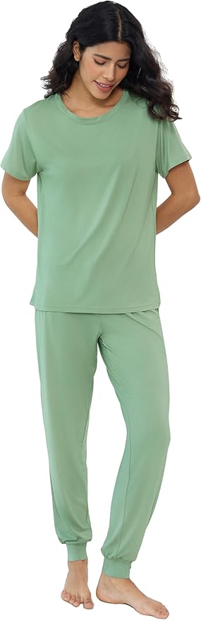 Women's Bamboo Pants Pajama Set - Short Sleeve - 2 Piece