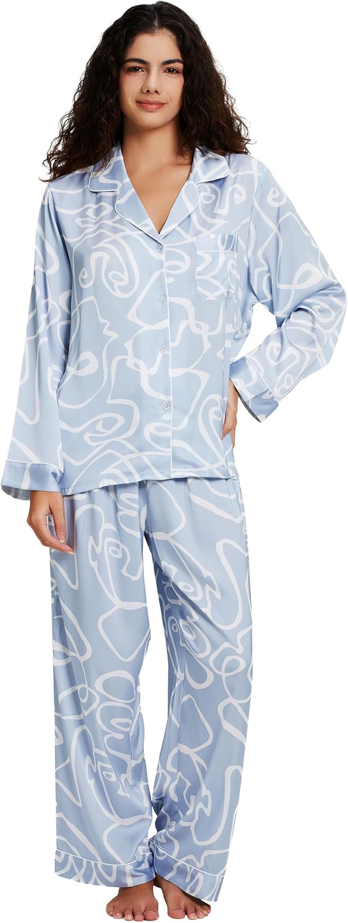 Satin Pajama Set - Long Sleeve - 2 Piece