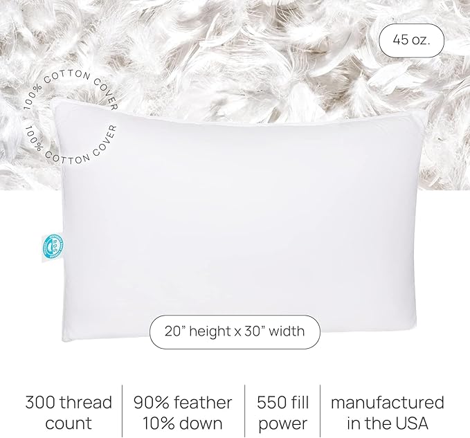 100% Cotton Bed Pillow - Queen - 20 x 30 in