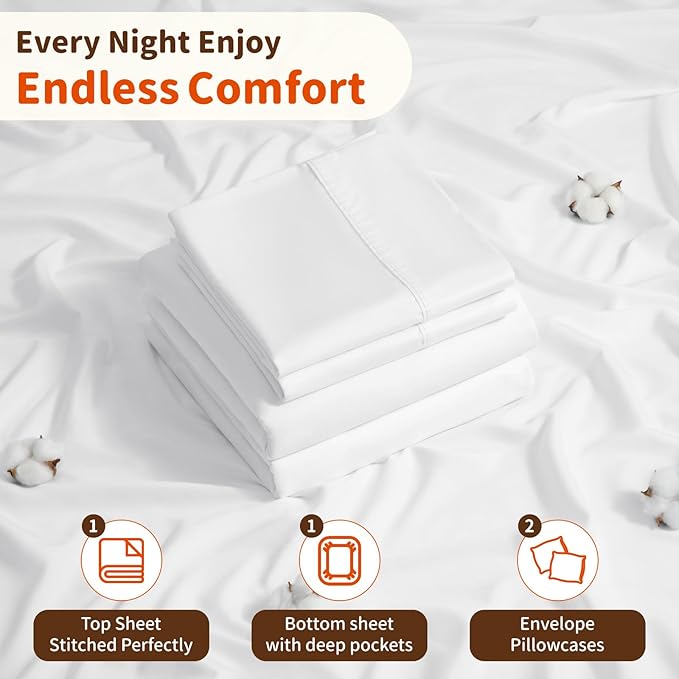 100% Cotton Bed Sheet Set - Full - 16 in Deep Pocket - 4 Piece