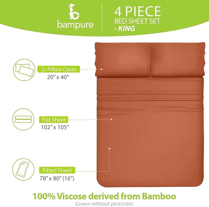 Bamboo Cooling Bed Sheet Set - King - 4 Piece