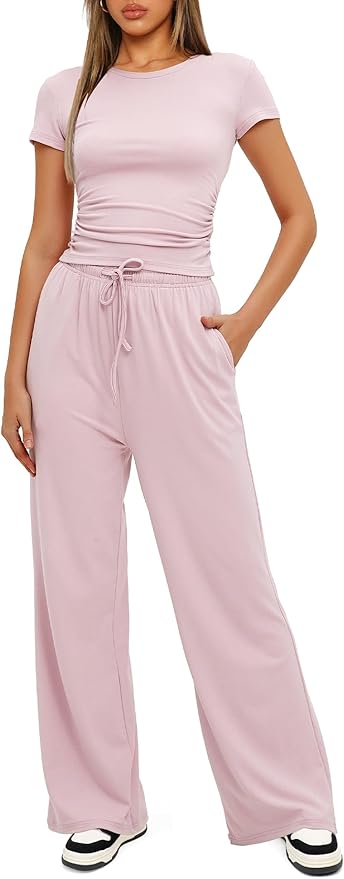Women's Loungewear Set - Short Sleeve - Pants - 2 Piece