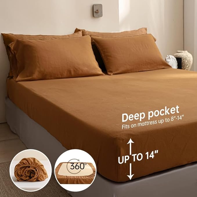 Linen Bed Sheet Set - King - 6 Piece