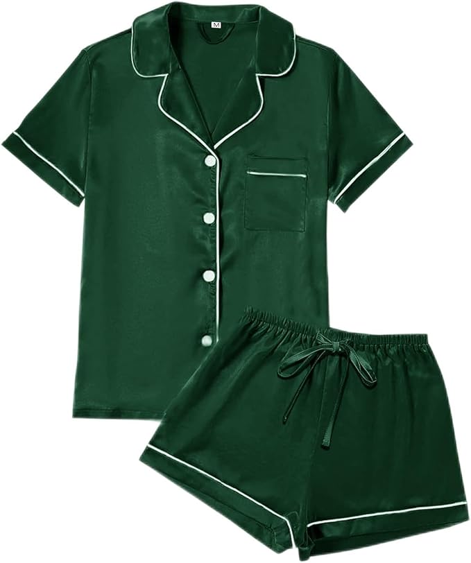Satin Pajama Set - Short Sleeve - 4 Piece