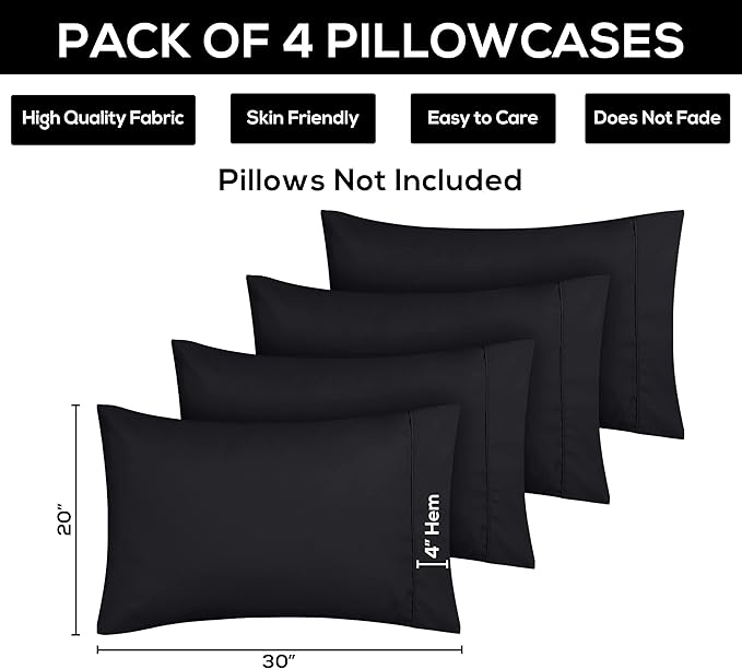 Microfiber Pillowcase Set - Queen - 20 x 30 in - 4 Pack