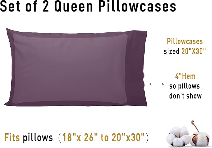 100% Cotton Pillowcase Set - Queen - 20 x 30 in - 2 Piece