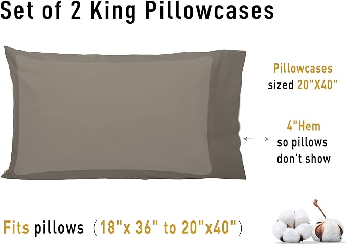 100% Cotton Pillowcase Set - King - 20 x 40 in - 2 Piece
