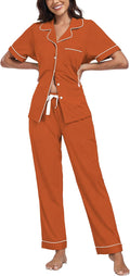 Women's 100% Cotton Pants Pajama Set - Short Sleeve - 2 Piece