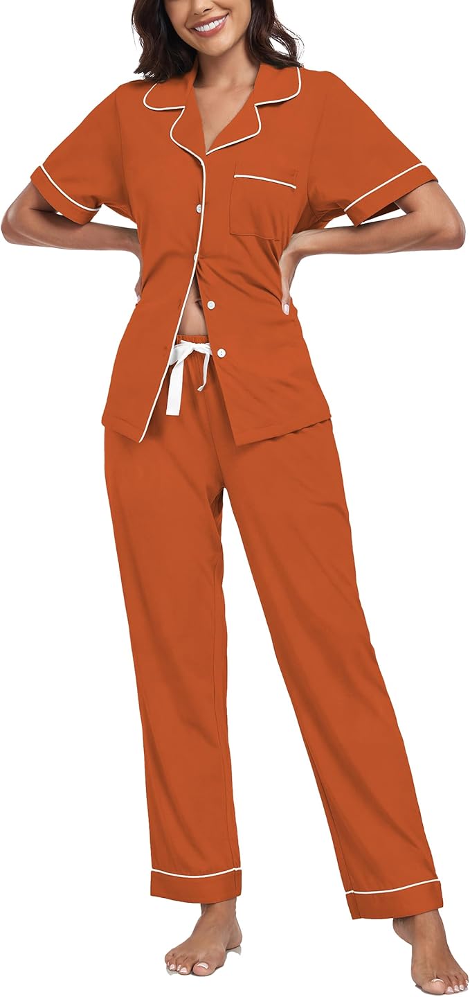 Women's 100% Cotton Pants Pajama Set - Short Sleeve - 2 Piece