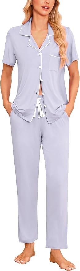 Women's Pants Pajama Set - Short Sleeve - 2 Piece