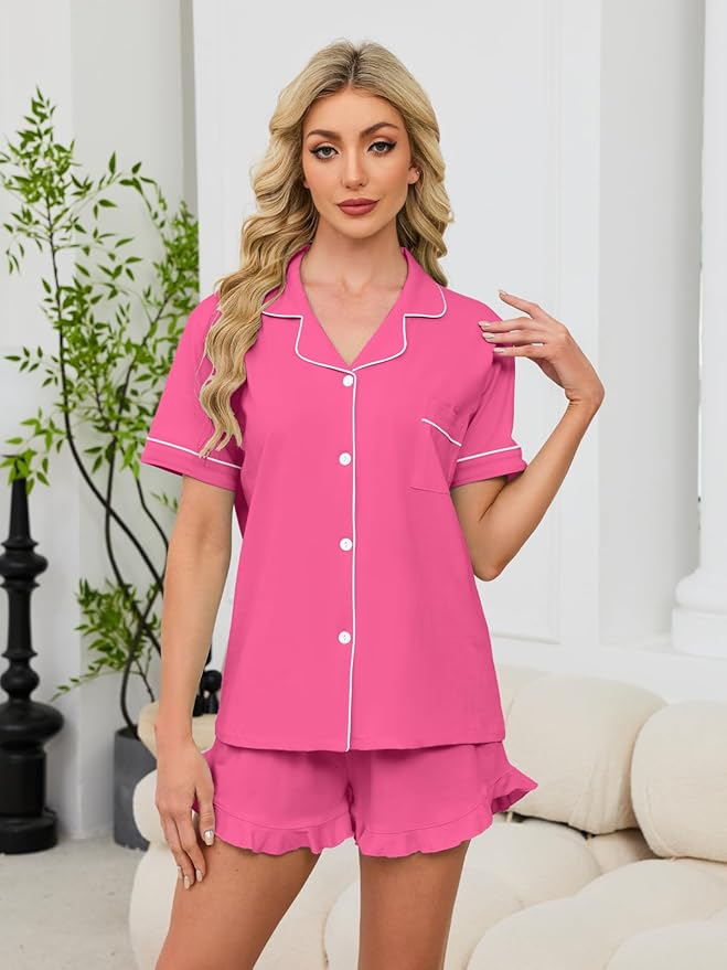 100% Cotton Shorts Pajama Set - Short Sleeve - 2 Piece