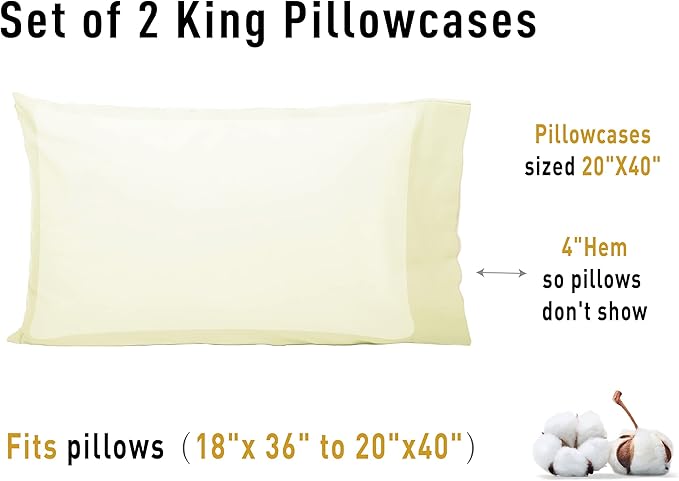 100% Cotton Pillowcase Set - King - 20 x 40 in - 2 Piece