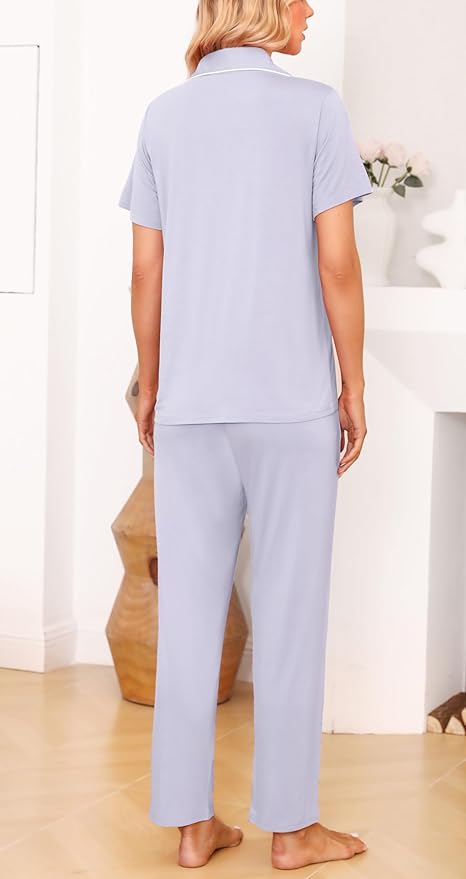 Women's Pants Pajama Set - Short Sleeve - 2 Piece