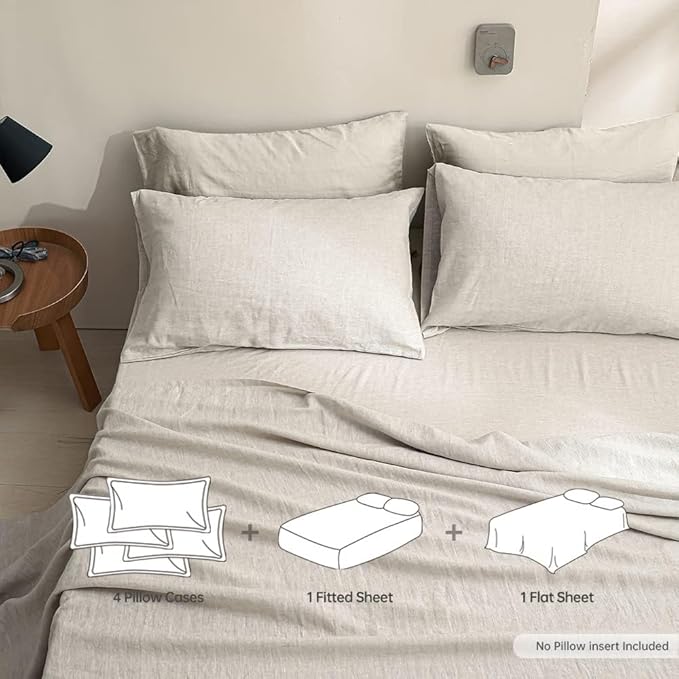 Linen Bed Sheet Set - Queen - 6 Piece