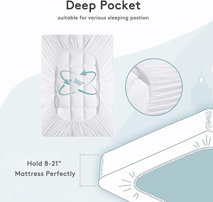 Down Alternative Cooling Mattress Pad - King - 21 in Deep Pocket