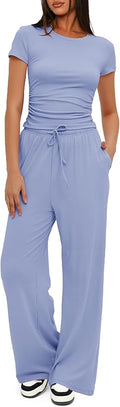 Women's Loungewear Set - Short Sleeve - Pants - 2 Piece