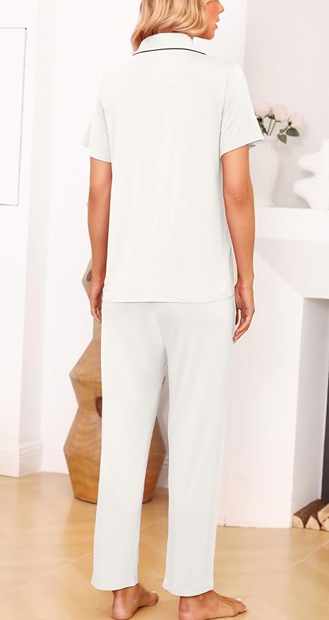 Women's Pants Pajama Set - Short Sleeve - 2 Piece