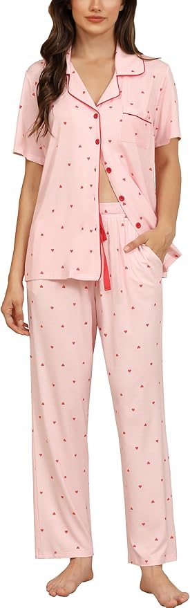 Women's Pants Pajama Set - Short Sleeve - 2 Piece