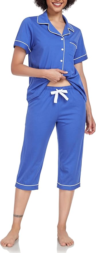 Women's 100% Cotton Capri Pajama Set - Short Sleeve - 2 Piece
