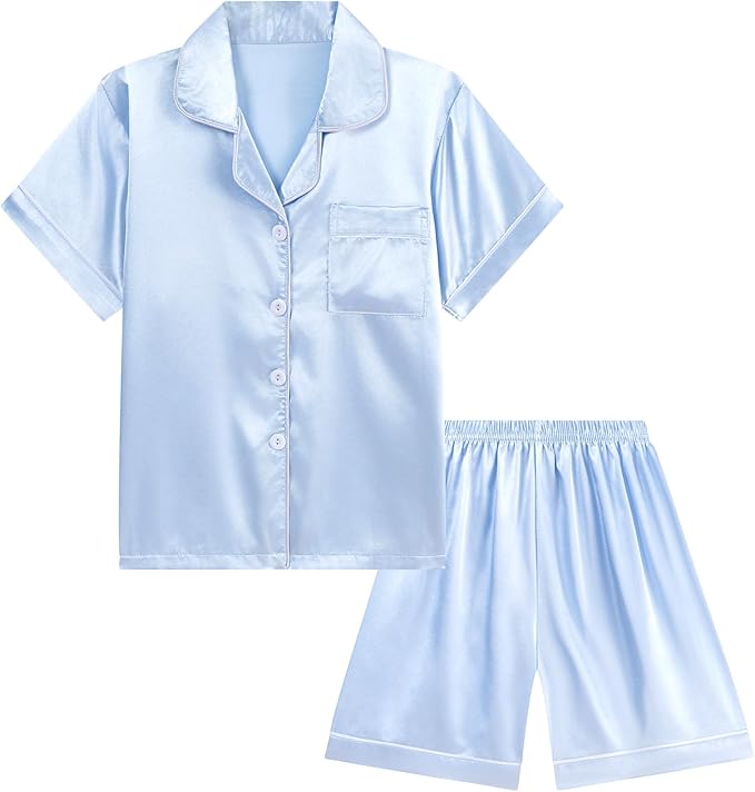 Satin Pajama Set - Short Sleeve - 2 Piece