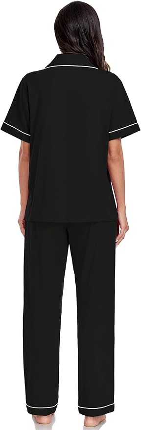 Women's 100% Cotton Pants Pajama Set - Short Sleeve - 2 Piece