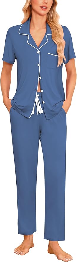 Women's Pants Pajama Set - Short Sleeve - 2 Piece