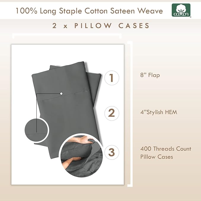 100% Cotton Pillowcase Set - King - 2 Piece