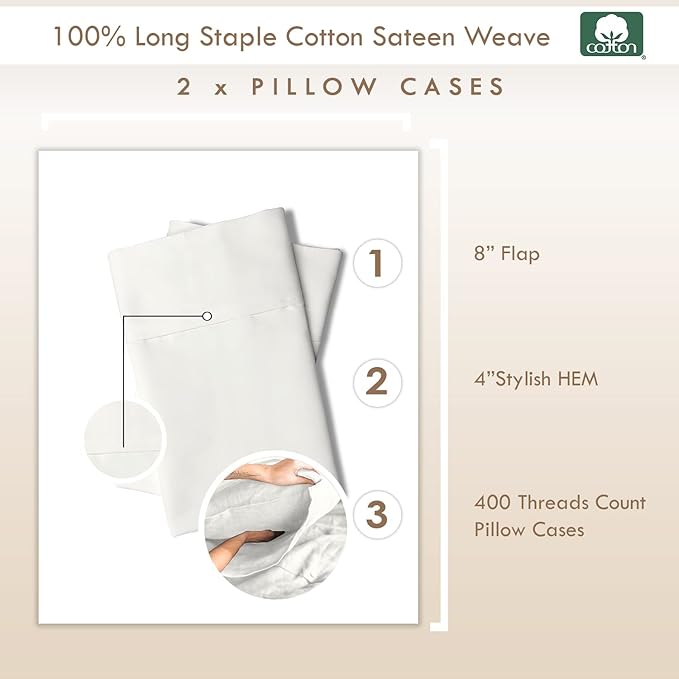 100% Cotton Pillowcase Set - King - 2 Piece