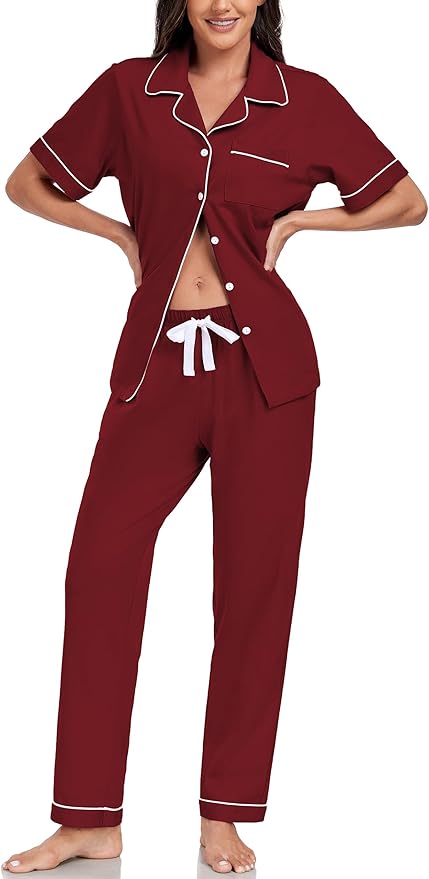 Women's 100% Cotton Pants Pajama Set - Short Sleeve - 2 Piece