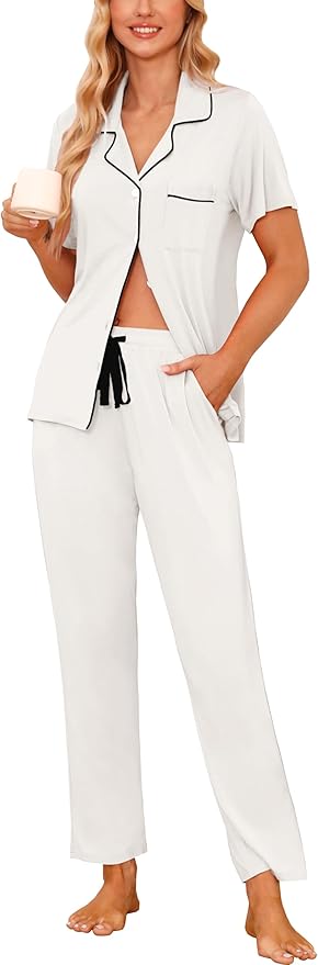 Women's Pants Pajama Set - Short Sleeve - 2 Piece