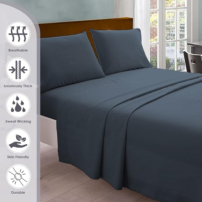 100% Cotton Bed Sheet Set - Queen - 15 in Deep Pocket