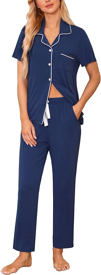 Women's Pants Pajama Set - Short Sleeve - 2 Piece