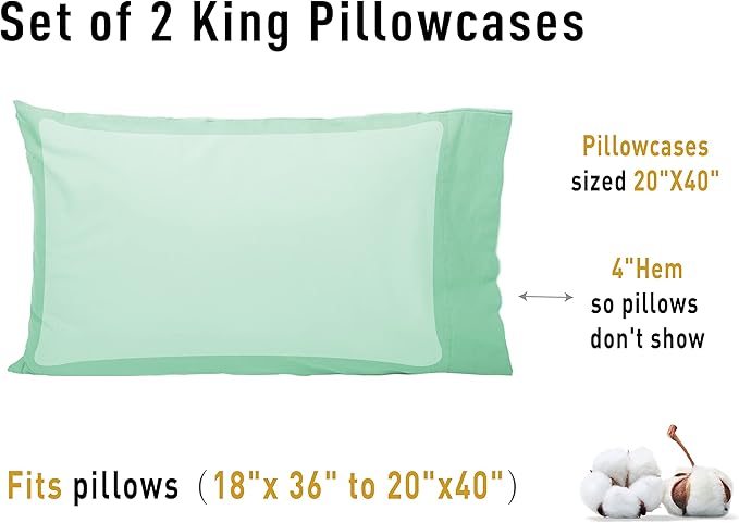 100% Cotton Pillowcase Set - King - 20 x 40 in - 2 Piece