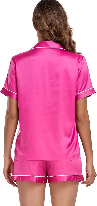 Women's Satin Pajama Set - Short Sleeve - 2 Piece