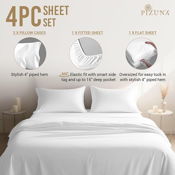 100% Cotton Bed Sheet Set - Queen - 15 in Deep Pocket