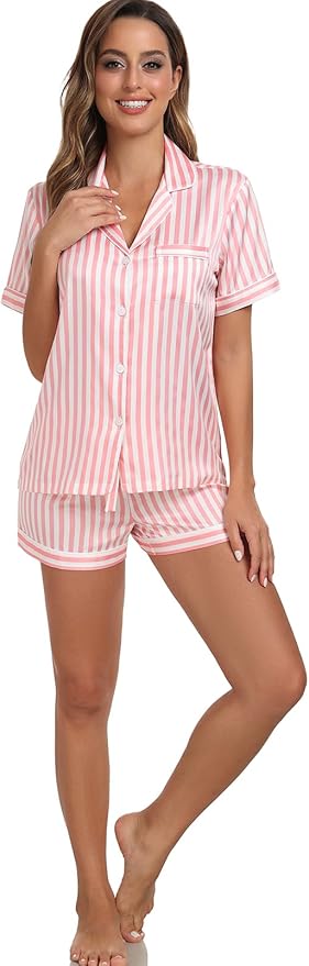 Women's Satin Pajama Set - Short Sleeve - 2 Piece