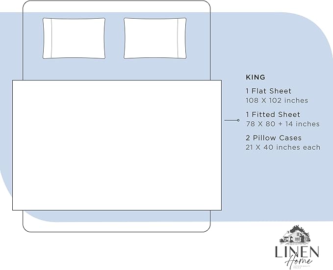 100% Cotton Bed Sheet Set - King - 4 Piece