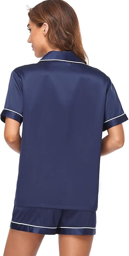 Women's Satin Pajama Set - Short Sleeve - 2 Piece