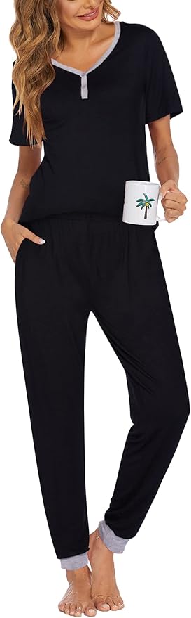 Women's Pants Pajama Set - Short Sleeve - 2 Piece