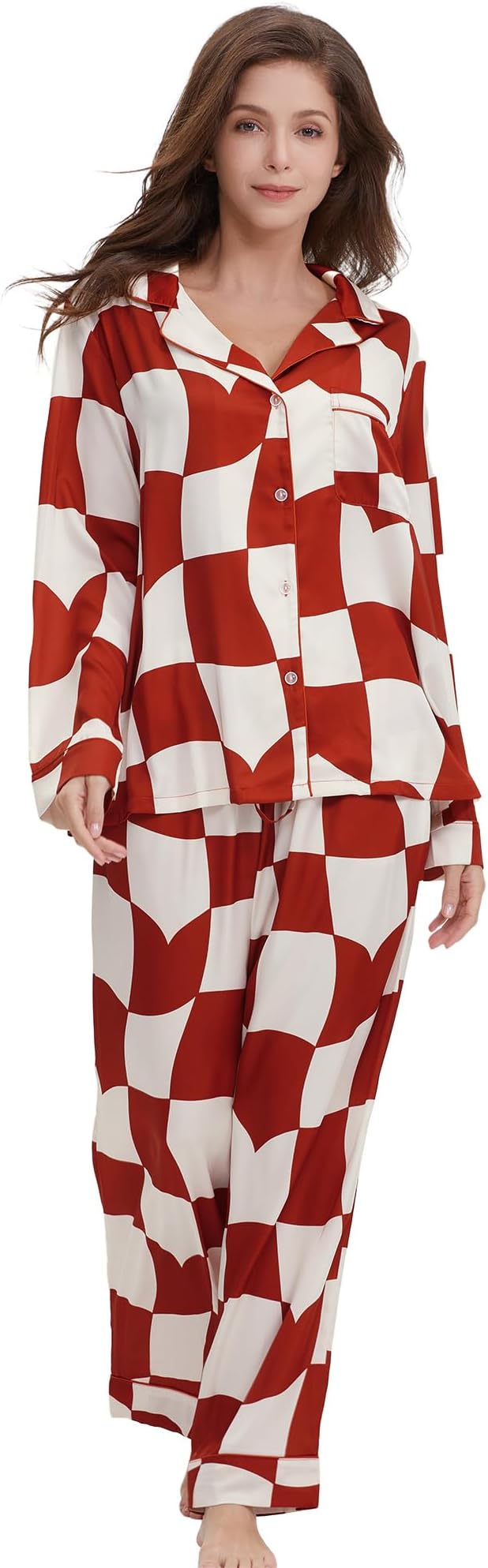 Satin Pajama Set - Long Sleeve - 2 Piece