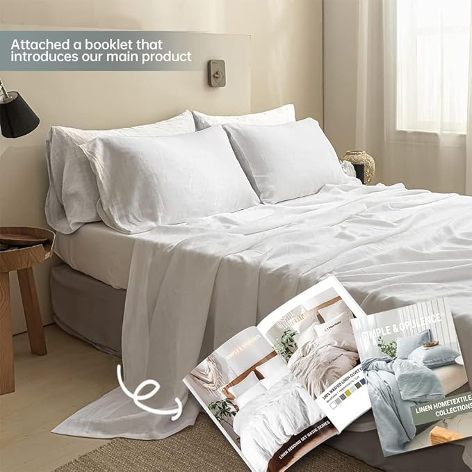 Linen Bed Sheet Set - King - 6 Piece