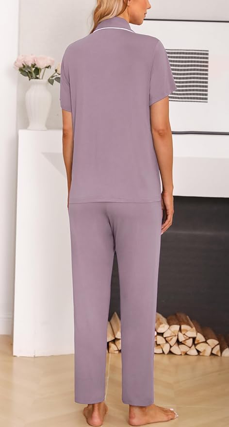 Women's Pants Pajama Set - Short Sleeve - 2 Piece