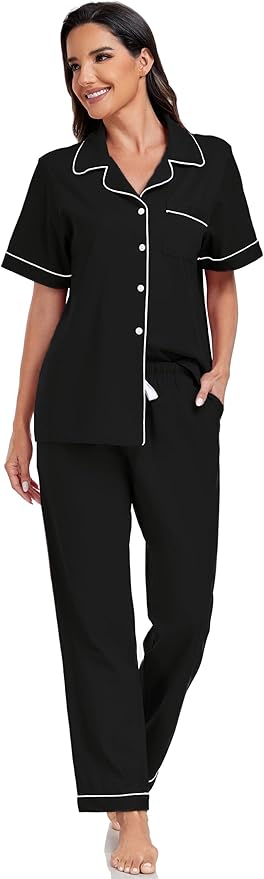 Women's 100% Cotton Pants Pajama Set - Short Sleeve - 2 Piece