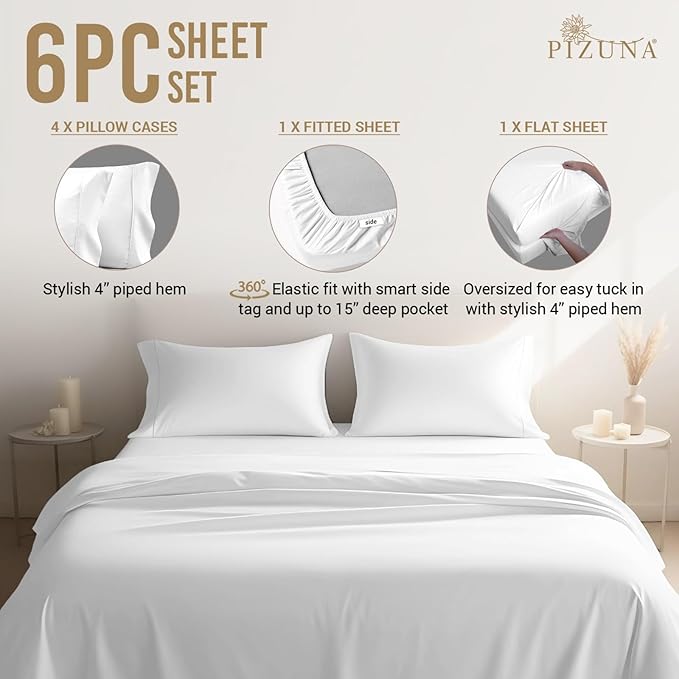 100% Cotton Bed Sheet Set - Queen - 6 Piece
